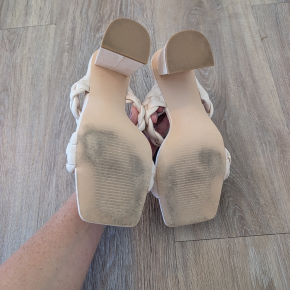 Women's Braided Heeled Sandals Backless Square Open Toe Block Slide Sandals - Picture 5 of 5